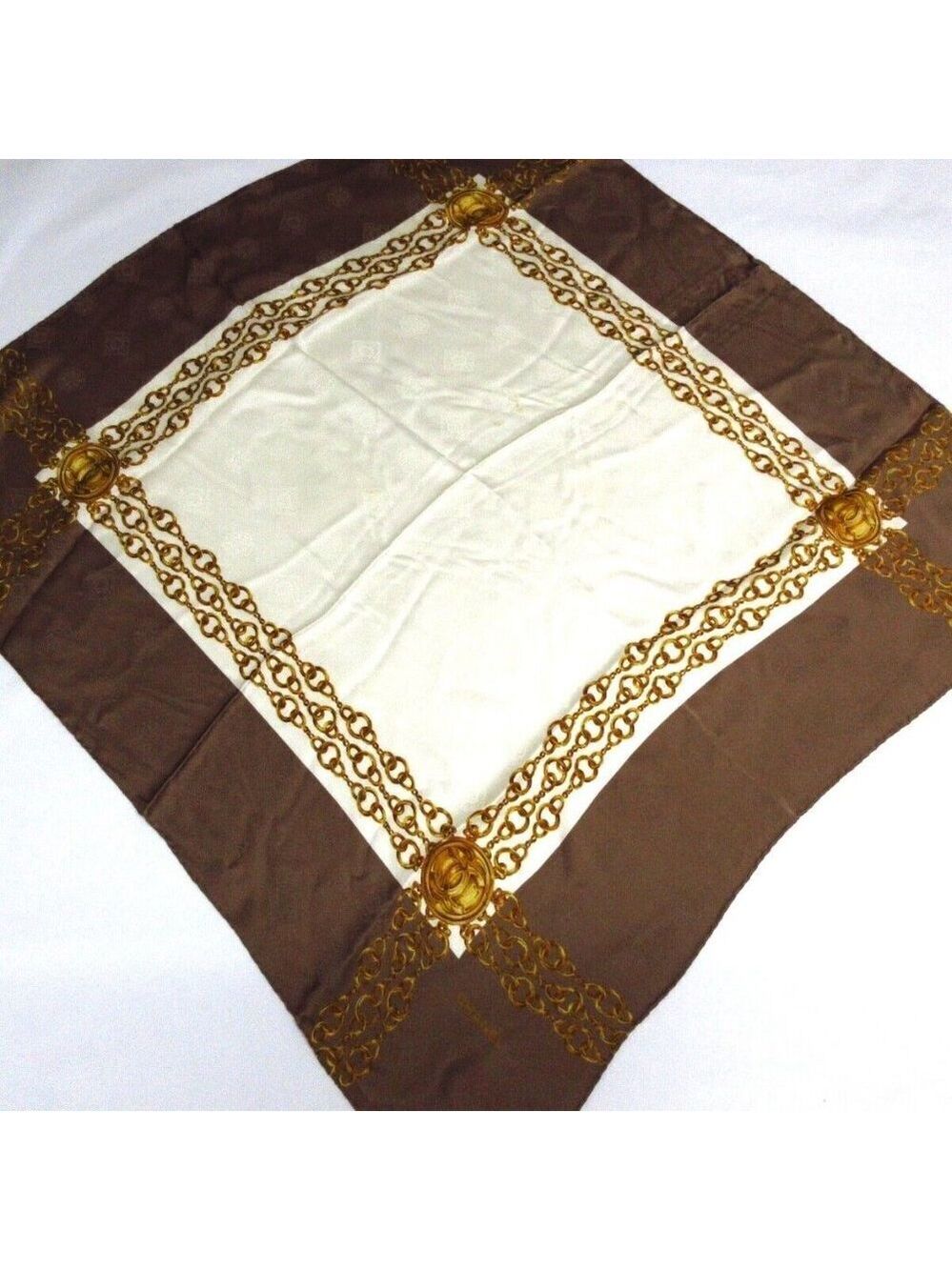 100% Authentic CHANEL White Brown Scarf